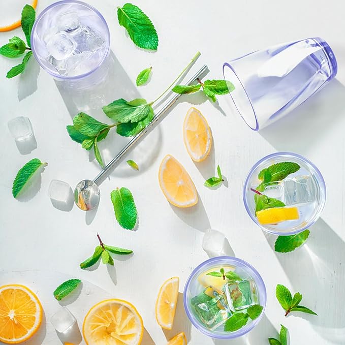 Topsky 12-ounce Plastic Water Tumblers | Set of 4 Transparent Unbreakable Drinking Glasses Clear Acrylic Reusable Juice Wine Cups for Home Picnic Party, Dishwasher Safe, Stackable,Blue