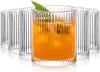 INSETLAN Ribbed Glass Tumblers Set of 6-14 oz Vintage Glassware, Clear Drinking Glasses for Wine, Juice, Cocktails, Water, Iced Coffee, Whiskey - Dishwasher Safe, Durable and Elegant