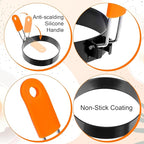 6 Pcs Professional Egg Ring Pancake Ring Set Stainless Steel Fried Egg Ring Griddle Pancake Shapers with Grill Oil Brush & Egg Separator for Breakfast Omelette Sandwich (4, 6 Inch)
