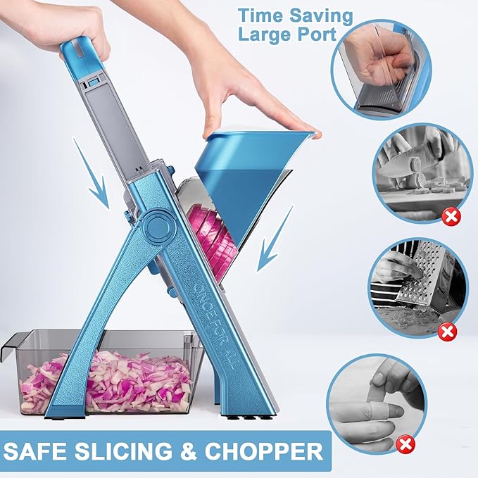 SupMaKin Upgrade Safe Mandoline Slicer Plus, Vegetable Chopper, Potato Slicer, Food Slicer Onion Chopper, Fry Cutter, Veggie Salad Dicer Kitchen Chopping Artifact Gifts (Blue)