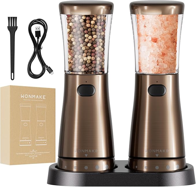 Electric Salt and Pepper Grinder Set Rechargeable, Electric Pepper Grinder with Adjustable Coarseness, 4.5oz Large Capacity, 1.8" Wide-Mouth & Storage Base, One-Hand Operation Kitchen Gadgets