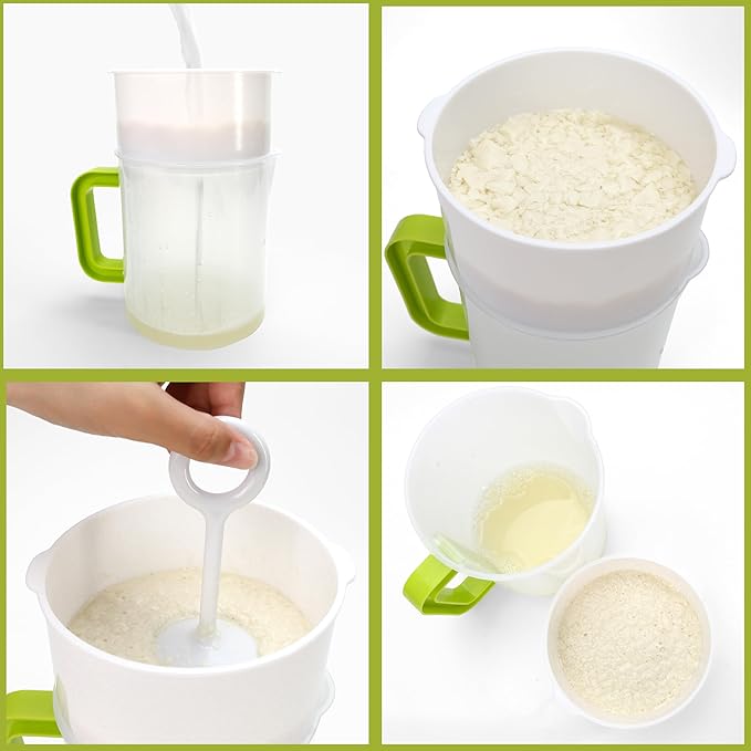 1.6 Quart Food Strainer Press Filter Bag Replacement, Juicer Pitcher with Built-in Drainer for Juicing Use After, Yogurt, Nut Milk, Soy Milk, Pulp Dairy Maker (1 Set, 5 Parts)