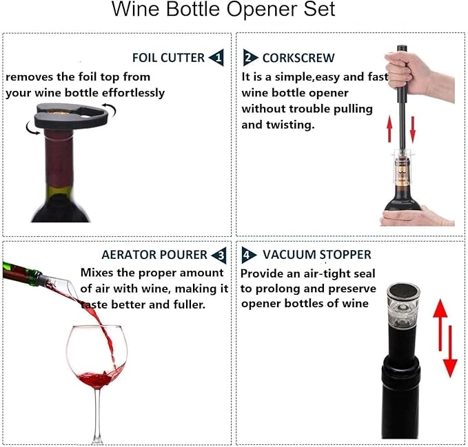 Wine Air Pressure Pump Bottle Opener Set,Simple Wine Pump Cork Remover Corkscrew,Efficient Corkscrew Bottle Opener,Easy Screw Out Tool, Perfect Wine Gift For Wine Lovers. (5)