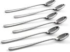 Hudson Essentials Hammered Iced Tea Spoons, 18/10 Stainless Steel Long Handle Spoons for Stirring Cocktails, Tea, Coffee, Set of 6 - Bergamo