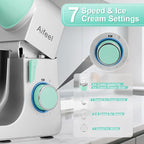 Aifeel Stand Mixer, 6.5QT Mixer with 2QT Ice Cream Maker Bowl, Kitchen Electric Mixer Multifunctional Bread Dough Mixer with Dough Hook,Whisk & Beater, Food Mixer for Baking (Green-Silver)