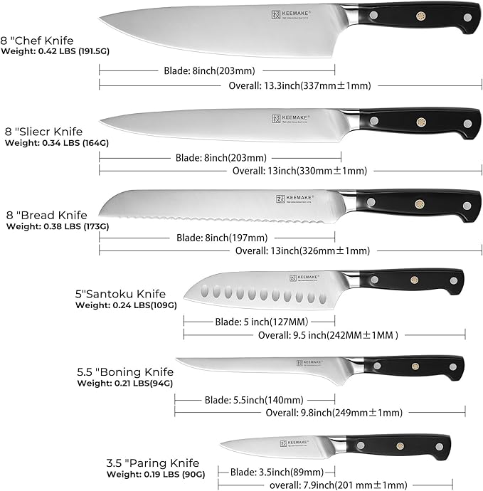 KEEMAKE Chef Knife Set, 6PCS Ultra Sharp Kitchen Knives with Ergonomic Handle, High Carbon Stainless Steel Kitchen Knife Set, Forged Cooking Knife Set for Slicing Meat Vegetable Bread And Fruit