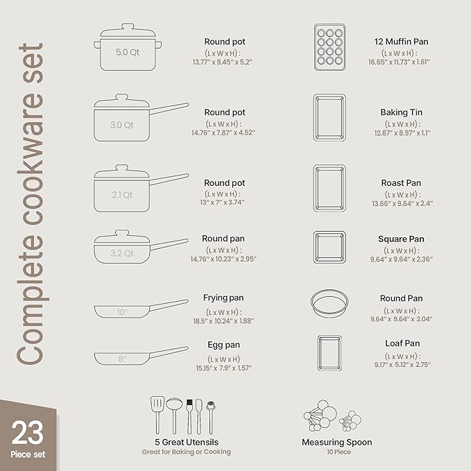 Pots and Pans Set, 23-Piece Non Stick Cookware & Bakeware Sets with Plaid Pattern, Stackable Design, Dishwasher Safe, Stain-resistant, Oven & All-Stove Safe, Tempered Glass Lid, Aqua