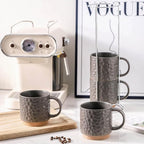 Nihow Ceramic Coffee Mug Set of 4, 16OZ Stackable Coffee Mug Set with Stainless Stand,Large Cup Set for Cappuccino,Tea,Hot/Cold Drinks,Dishwasher & Microwave Safe,Matte Gray