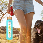 Aqulea Glass Water Bottles 32 Oz with Silicone Sleeve - BPA Free Reusable Wide Mouth Glass Motivational Water Bottles with Fruit Infuser – Leak Proof Borosilicate Water Bottle with Time Marker (Teal)