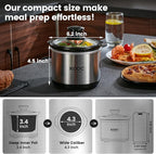 KOOC Small Slow Cooker, 0.65-Quart, Free Liners Included for Easy Clean-up, Upgraded Ceramic Pot, Nutrient Loss Reduction, Stainless Steel, Silver, Round