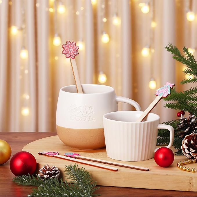 Jinei 120 Pcs Christmas Gingerbread Coffee Stir Sticks Natural Wooden Disposable Drink Stirrers for Hot Chocolate Milkshake Cocktail Restaurant Home Office