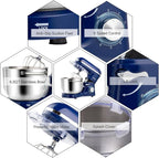 Aucma Stand Mixer,6.5-QT 660W 6-Speed Tilt-Head Food Mixer, Kitchen Electric Mixer with Dough Hook, Wire Whip & Beater (6.5QT, Royal Blue)