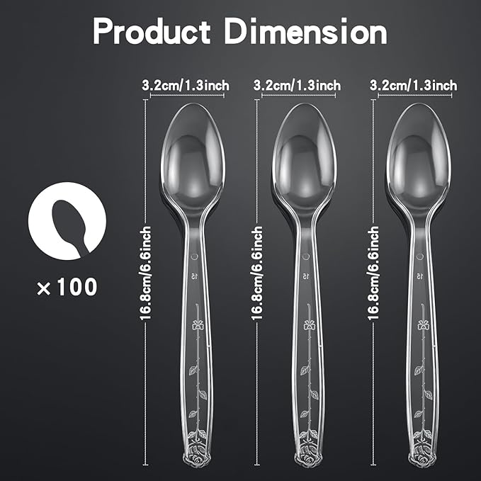 100-Pack Clear Plastic Spoons Disposable BPA-Free Heat Resistant Utensils for Catering & Events -Spoons Heavy Duty Bulk,plastic disposable for Party Supplies