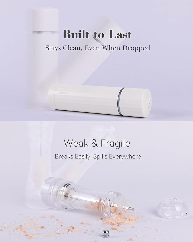 Salt Grinder Refillable Hotqilin – Manual Salt and Pepper Grinder with Titanium Alloy Core, 60+ Adjustable Settings | High Output, Easy to Clean, Durable Aluminum Body