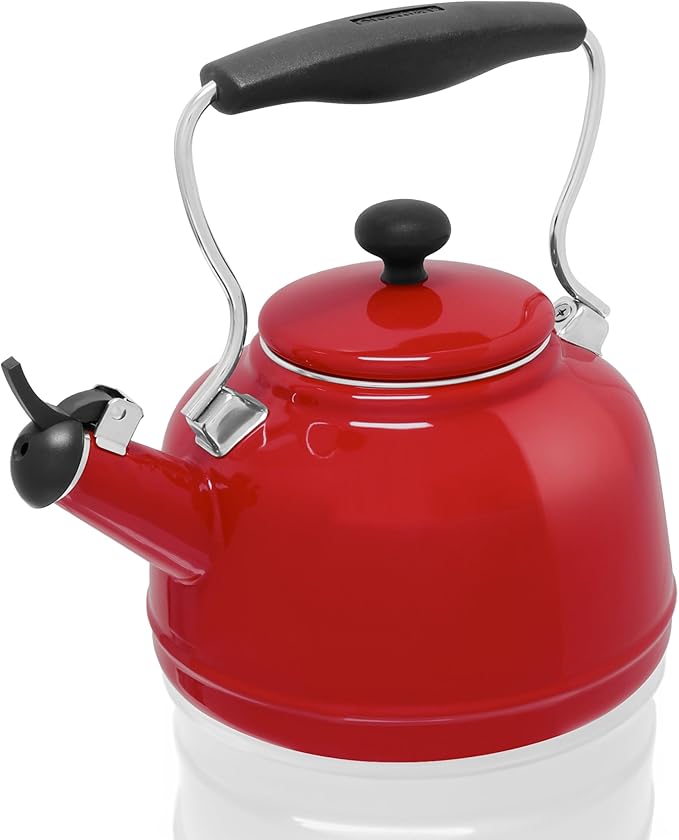 Chantal Tea Kettle, 1.7 QT, Vintage Series, Premium Enamel on Carbon Steel, Whistling, Even Heating & Quick Boil (Chili Red)