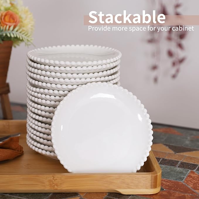 OMAYKEY 5.5 Inch Small Ceramic Dessert Plates Set of 12, Small Appetizer Plates, Porcelain Round Shaped Mini White Plate, for Cake Waffles Snacks Side Dish, Oven Microwave Dishwasher Safe