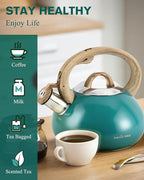 Tea Kettle,Teapots for Stove Top,2.0 Quart with Wood Pattern Handle Loud Whistle Food Grade Stainless Steel Teapot,for Heating Milk, Coffee, Chocolate