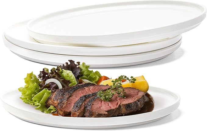 Vikko Salad Plate, Set of 4 White Plates, Bone China, Stackable 10 Inch Dinner Plates, Dishwasher Safe