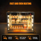 ROVSUN Food Warmer Pizza Warmer Countertop, 3-Tier Commerical Food Warmer Display with LED Lighting Removable Shelves Glass Door, Pretzel Warmer for Buffet Restaurant Cafe, 110V 800W