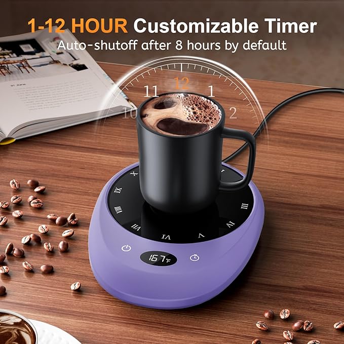 MEION Coffee Mug Warmer for Desk, Coffee Cup Warmer, 4 Temp Settings & 1-12H Timer, Coffee Warmer with Auto Shut Off Smart Gravity Sensor, Beverage & Candle Warmer Coffee Gifts Accessories (Lavender)