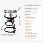 VEVOR 10 Qt Fish and Wing Fryer, Aluminum Propane Fish Fryer Kit, Outdoor Deep Fryer Seafood Pot with Thermometer, Strainer Basket, and 54,000 BTUs Propane Burners, for Outdoor and Backyard Cooking