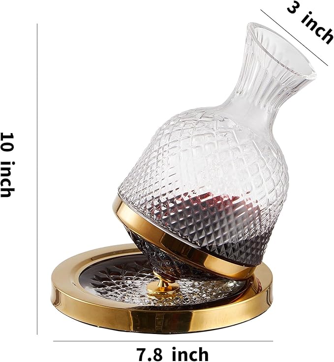 Red Wine Decanter, Spinning Wine Aerator, Thickened Crystal Glass Golden Base, 360 Rotation, Rapid Wine Aeration, 50oz/1500ml, Wine Lover