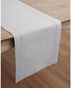 Solino Home Linen Soft Grey Table Runner 36 Inches - Classic Hemstitch, 100% Pure Linen Coffee Table Runner 14 x 36 Inch Ideal for Dresser Tables - Summer, Fall, Autumn, Halloween