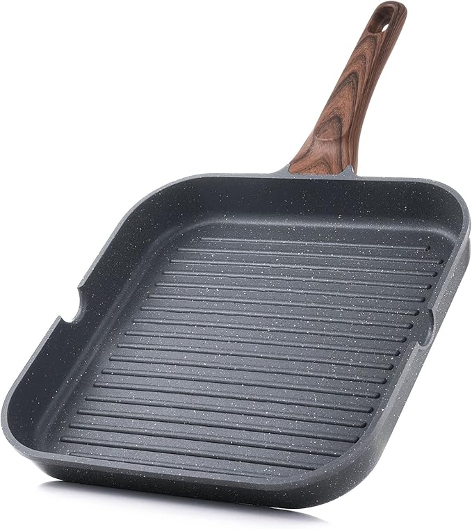 SENSARTE Nonstick Grill Pan for Stove Tops, Versatile Griddle Pan with Pour Spouts, Square Grill Pan for Big Cooking Surface, Durable Grill Skillet for Indoor & Outdoor Grilling. PFOA Free, 11 Inch