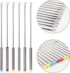 12Pcs Stainless Steel Fondue Forks, 6 Color Cheese Fondue Forks with Heat Resistant Handle, Smores Sticks for Chocolate Fountain Roast Marshmallows Dessert Fruits(9.5 Inch)