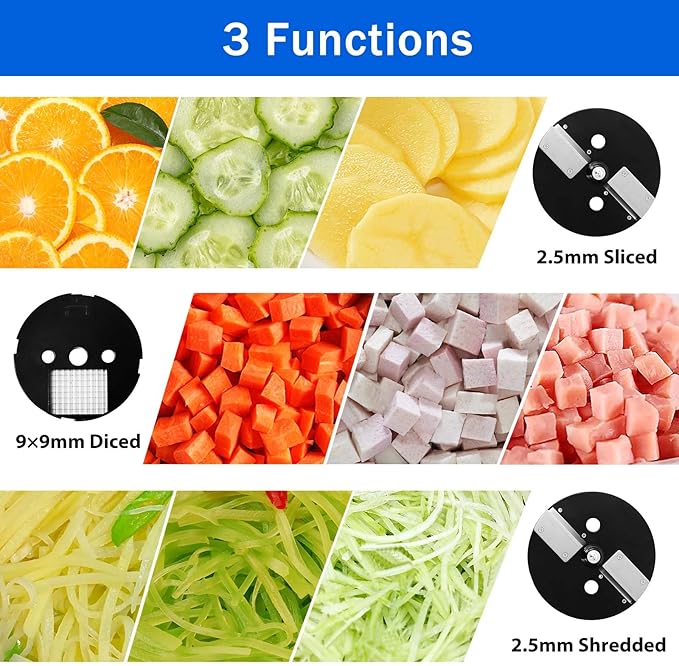 3 in 1 Commercial Vegetable Dicer Chopper,Multifunctional Food Processor, Electric Potato Cutter Automatic Onion Slicer& Shredder with 3 Blades