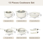 13Pcs Nonstick Cookware Set, Aluminum Nonstick Pots and Pans with Lids & Detachable Handle, Non-toxic Healthy Kitchen Cooking Sets, PFAS and PFOA Free