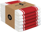Native Fab Red Striped Dish Towels 18"x28", 6 Pack, Wide Stripe, Highly Absorbent, Fast Dry, 100% Cotton Hand Towels for Drying Dishes, Glassware, Dishcloth Set, Kitchen Cleaning Towel - Red