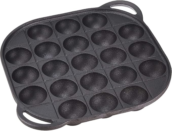 TIKUSAN Takoyaki Pan Cast Iron Takoyaki Maker Skillet Griddle Japanese Octopus Meat Ball Mold Maker for Gas Heater (21 Molds)