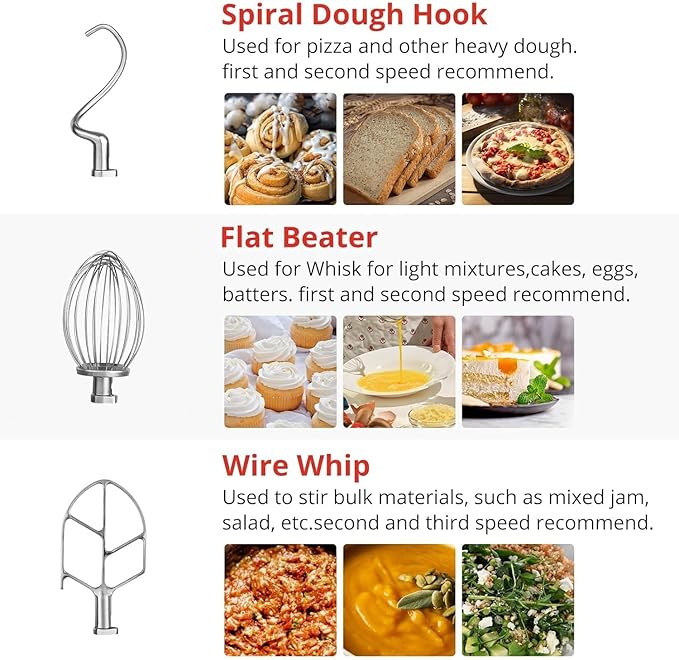 Commercial Mixer 20Qt, 1100W Electric Mixer 3 Speeds Adjustable, Stainless Steel Bowl Heavy Duty Mixer with Safety Guard, Dough Hook Whisk Beater Included, Perfect for Bakery Pizzeria