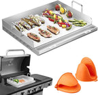 Griddle for Gas Grill- Stainless Steel Griddle, Flat Top Grill with Removable Grease Tray, Stove Top Griddle Pan for Charcoal Grill, Griddle Cooking Plate for Outdoor Grilling (17" x 13" x 2.2")