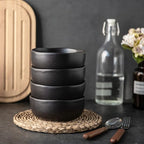 AmorArc Stoneware Cereal Bowls for Kitchen, 28oz Large Ceramic Soup Bowls Set of 4 for Meal, Oven, Microwave&Dishwasher safe Kitchen Bowls with Wavy Rim, Matte Black