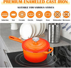 E-far Enameled Cast Iron Sauce Pan with Lid, 1 Quart Dutch Oven Saucepan, Mini Sauce Pot for Cooking, Boiling, Healthy & Non Toxic, Induction & Oven Safe, Orange