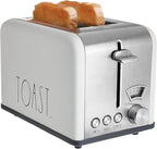 Rae Dunn Toaster, Stainless Steel 2 Slice Square Toaster, Wide Slot with 5 Browning Levels, with Bagel, Defrost and Cancel Options (Cream)