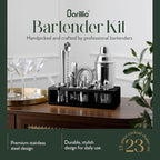 Barillio Silver Bartender Kit - Stainless-Steel Cocktail Shaker Set w/Black Bamboo Stand - Mixology Bar Tools w/Drink Shaker, Mixer & Muddler for Cocktails - Home Bar Accessories - 23-Pc Bar Set