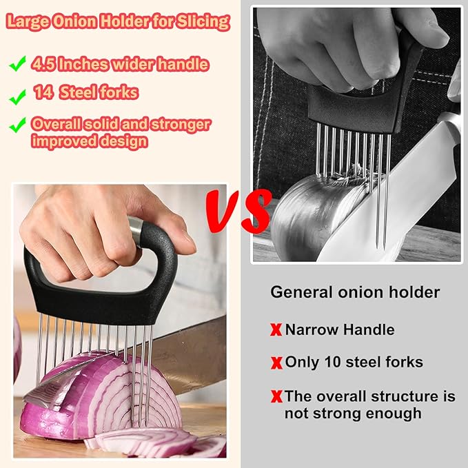 Hendiy Onion Slicer Holder, Large Onion Holder for Slicing Stainless Steel Tomato Cutter Vegetable Slicer Cutter Holder for Potato and Avocados, Eggs, Assistant Tool for Slicing Lemon