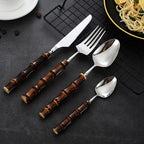 Wood Bamboo Silverware Set for 4 Cutlery Flatware Set Elegant Tableware Stainless Steel Cutlery Utensil Sets for Home Kitchen Restaurant Wooden Handle Dishwasher Safe 16 Pieces