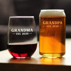 Grandma Est 2020 - New Grandmother Pint Glass Gift for First Time Grandparents - Bold 16 Oz Glasses