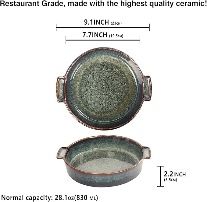 Ceramic Casserole Baking Dish - 28 Ounces Baking Dish for Oven, Lasagna Pans, Oven Safe Durable Bakeware for Kitchen Home Decor, Banquet and Dinner, Round 2 pieces 7.7 x 7.7 Inch