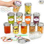Mason Jars 8 oz with Lids&Bands 12Pack, Small Canning Jars 8 oz - Glass Jars with Lids for Oats/Jelly/Jams/Crafts/Candles