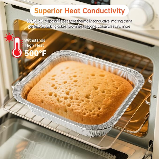 8x8 Aluminum Pans with Lids - 10 Pack Disposable Baking Pans, Heavy Duty Tin Foil Pans with Lids for Cake Baking, Cooking, Heating, Storing, Prepping Food