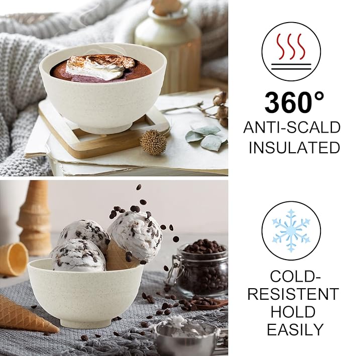 wheat straw dessert bowls 10oz set of 8 - Unbreakable snack Bowls for kids - Mini Bowls for Ice Cream,Snack and Fruits - Microwave & Dishwasher Safe Appetizer Bowl Sets - Beige