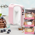 9-Speed Digital Hand Mixer Electric, 400W DC Motor, Hand Mixer electric Handheld with Snap-On Storage Case, Touch Button, Turbo Boost, 5x Stainless Steel Accessories (Pink)