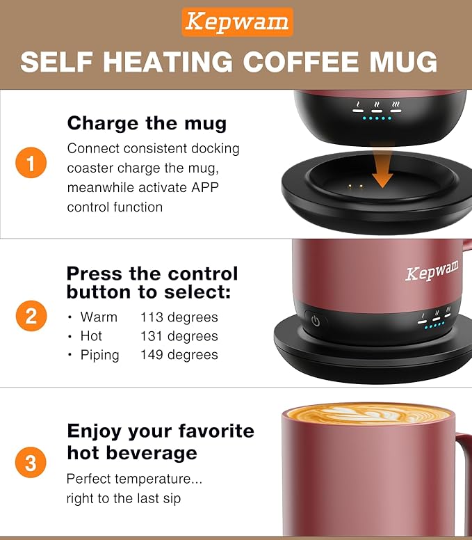 Self-Heating Coffee Mug T1, 16oz Rechargeable Heated Coffee Mug, Smart Coffee Warmer Mug with App-Controlled,Advanced Temperature-Controlled Heating Coffee Gifts for Women Men Coffee Lover