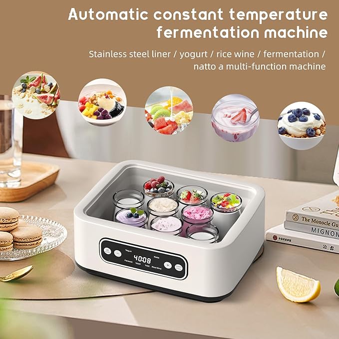 1.7 Quart Yogurt Maker With Adjustable Time And Temperature Control Probiotic Maker 110v-240v Auto-Adaptive Bpa-Free Celsius Increment Real-Time Countdown Led Display Includes 6 Glass Jars