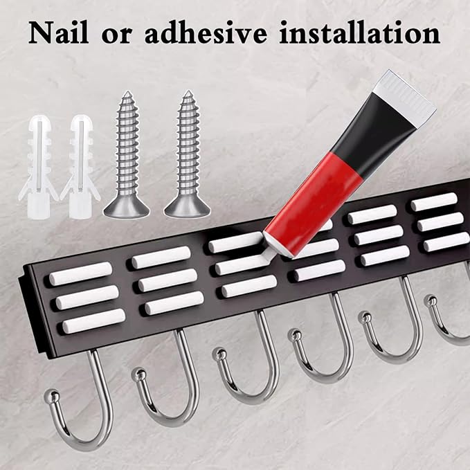 2pcs Utensil Racks with 6 Hooks 11 Inch Mug Holder Under Cabinet Kitchen Utensil Holders Multifunctional (11 inch)